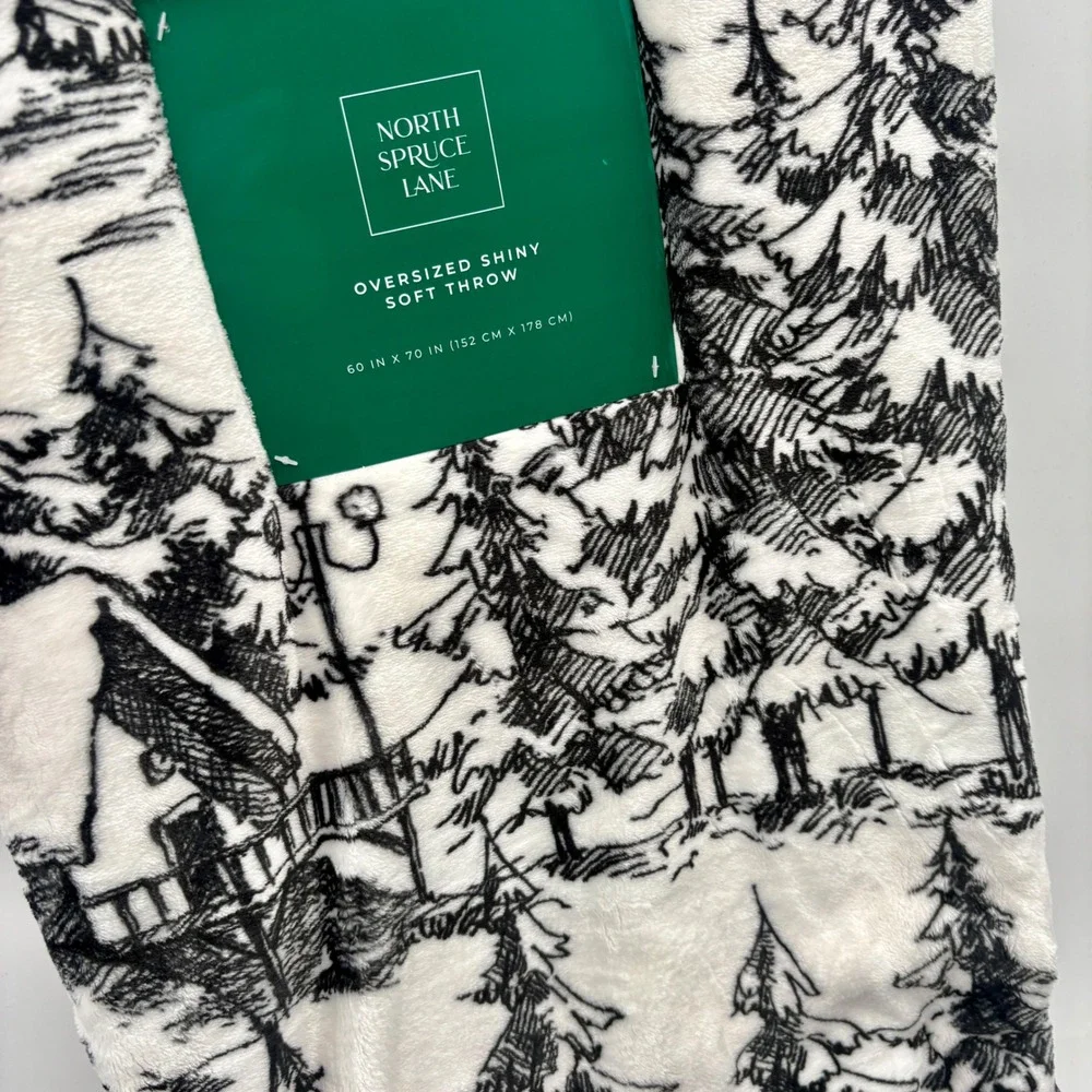 North Spruce Lane‎ Oversized Soft Throw Blanket Black White Cabin Tre